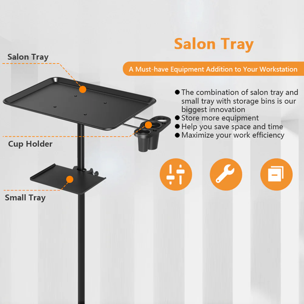 Adjustable Salon Tray Cart with Storage - Image 3
