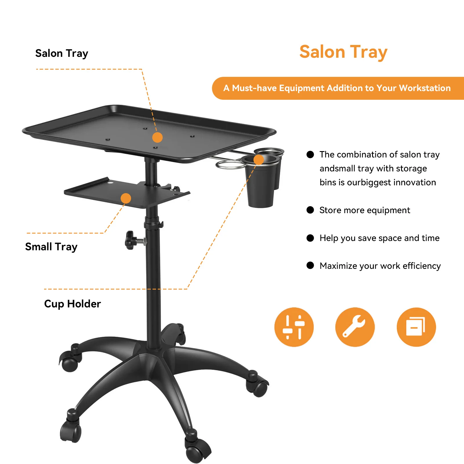 Adjustable Salon Tray Cart with Storage - Image 6